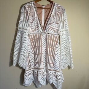 Nicole Miller White and Nude Geometric Dress